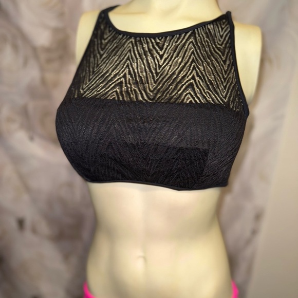 Victorias Secret Black sheer mesh open back Swim Top Sz M - Picture 4 of 8